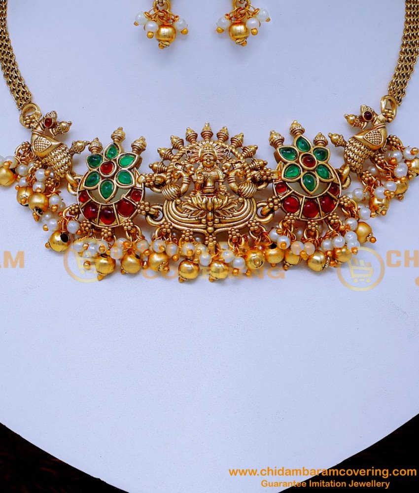 NLC1457 - Simple Antique Lakshmi Choker Necklace for Wedding
