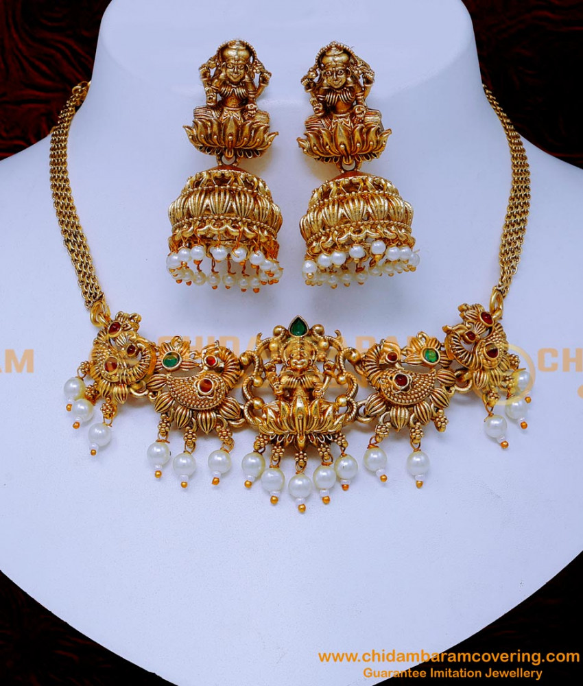 NLC1458 - Traditional Lakshmi Choker Necklace Antique Jewellery