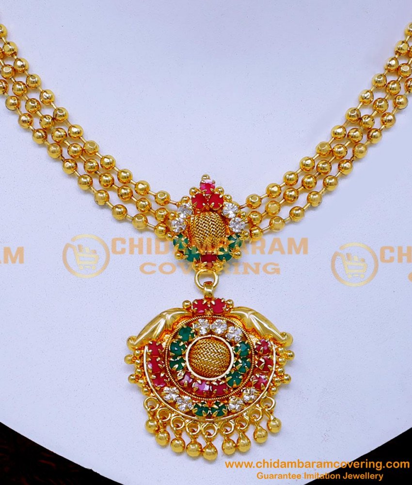NLC1462 - Beautiful Gold Balls 3 Layer Necklace Gold Design Online