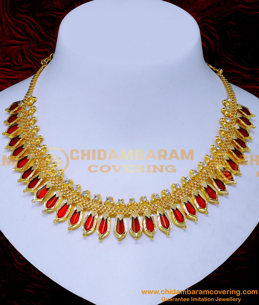 NLC1471 - Kerala Wedding White Stone Red Nagapadam Palakka Mala