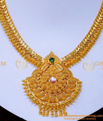 NLC1481 - Gold Beads Heart Chain Ad Stone Gold Plated Necklace