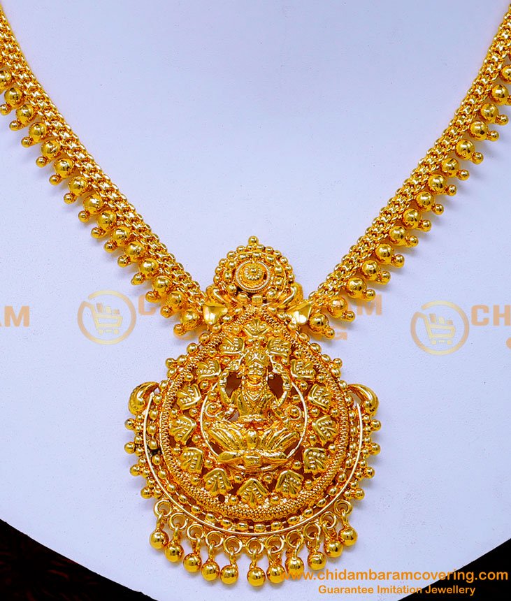NLC1482 - Traditional Gold Lakshmi Necklace Designs for Wedding