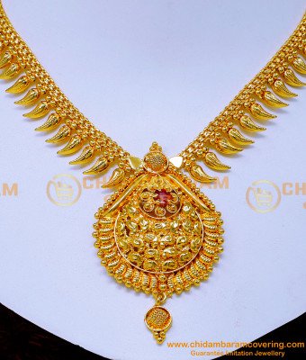 NLC1483 - Latest Mango Design Ruby Stone Gold Plated Necklace