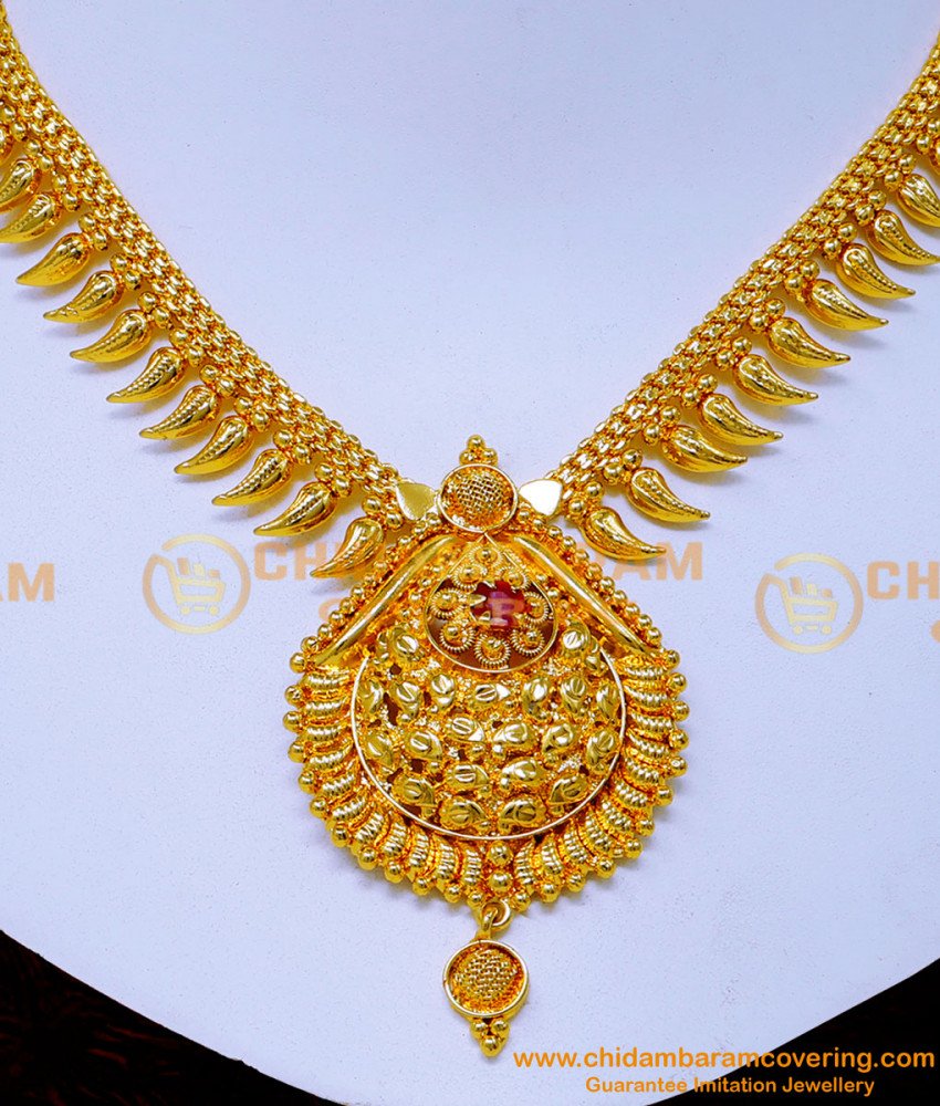 NLC1483 - Latest Mango Design Ruby Stone Gold Plated Necklace