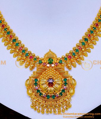 NLC1484 - Ruby Emerald Wedding Gold Necklace Designs for Women