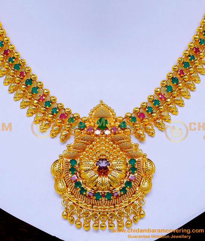 NLC1484 - Ruby Emerald Wedding Gold Necklace Designs for Women