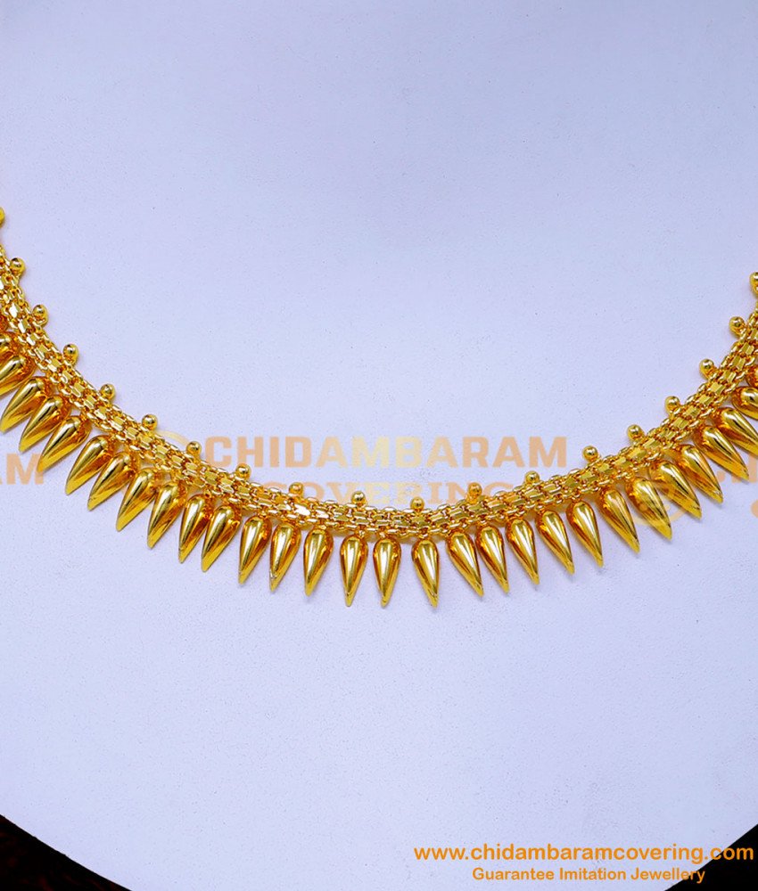 NLC1485 - Simple Wedding Gold Necklace Designs Mullamottu Mala