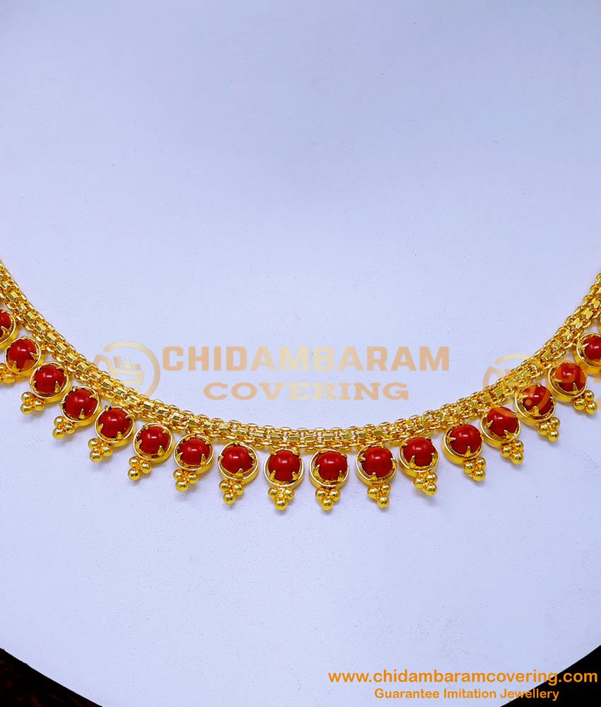NLC1489 - Elegant One Gram Gold Coral Necklace Designs for Women