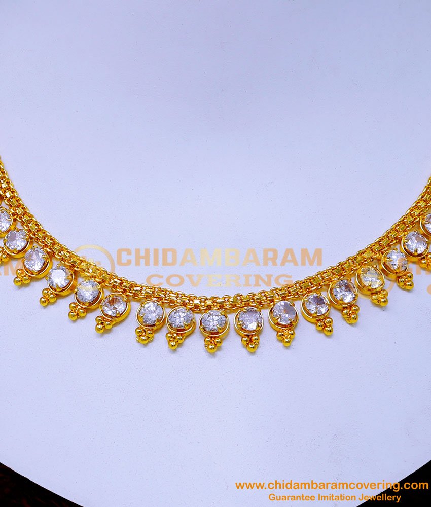 NLC1490 - Gorgeous Party Wear White Stone Gold Necklace Designs