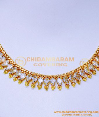 NLC1491 - Elegant Gold Plated White Stone Necklace for Wedding