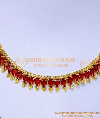 NLC1492 - Attractive One Gram Gold Plated Red Stone Necklace