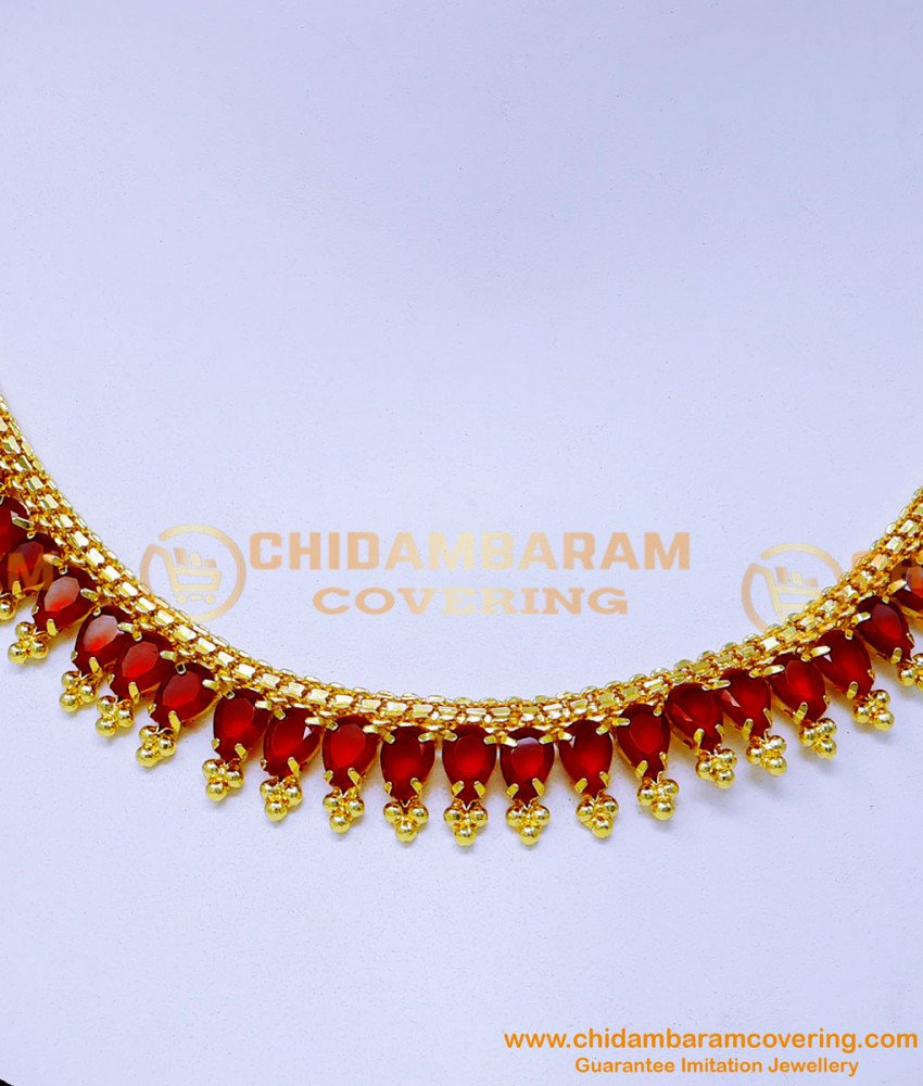 NLC1492 - Attractive One Gram Gold Plated Red Stone Necklace