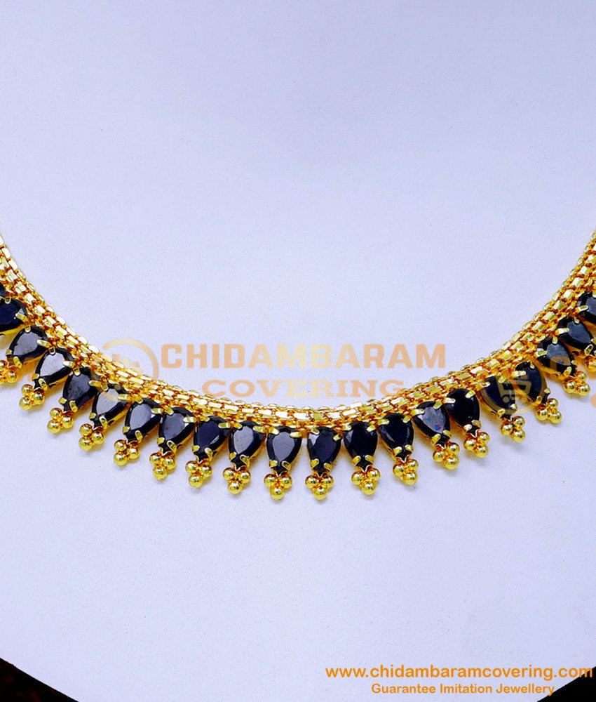 NLC1493 - Unique Party Wear Black Stone Necklace Gold Design