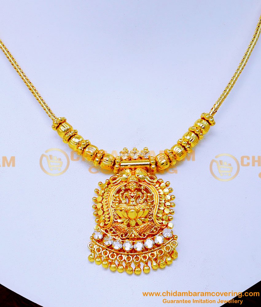 NLC1498 - Latest Light Weight White Stone Lakshmi Necklace Design