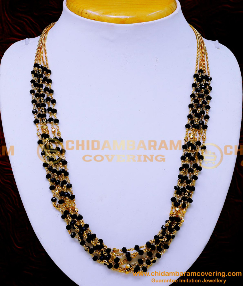 NLC1500 - Trendy Black Crystal with Gold Beads Necklace Design