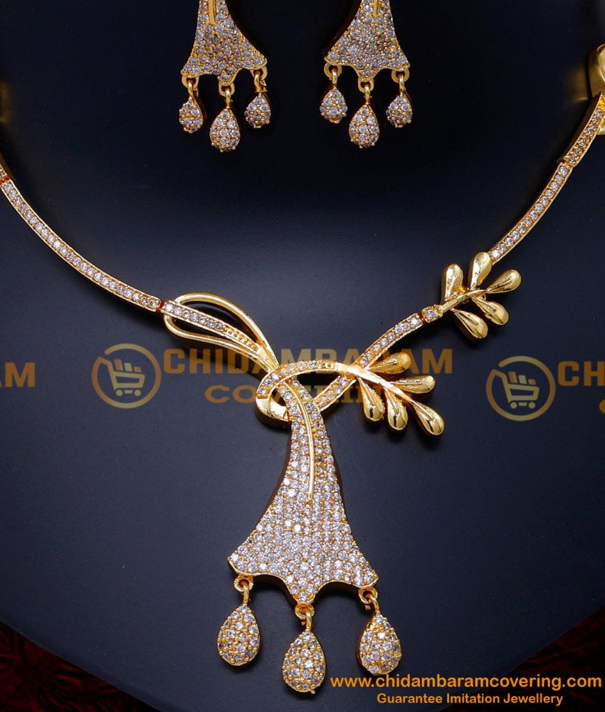 NLC1511 - Modern Diamond Look White Stone Jewellery Set for Wedding