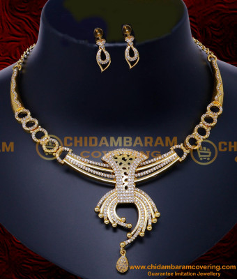 NLC1512 - Beautiful Party Wear Sri Lankan White Stone Necklace Set