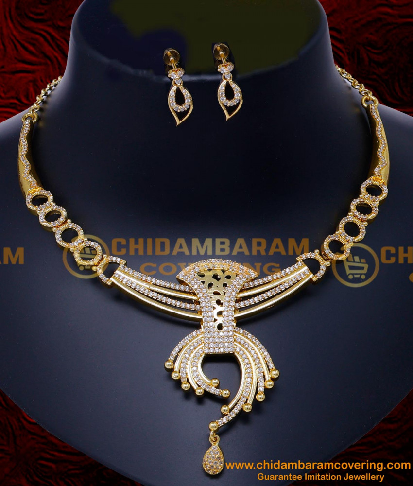 NLC1512 - Beautiful Party Wear Sri Lankan White Stone Necklace Set