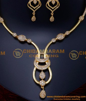 NLC1514 - Elegant Simple White Stone Wedding Gold Necklace Designs