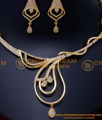 NLC1515 - Latest White Stone Necklace Design Bridal Jewellery Sets