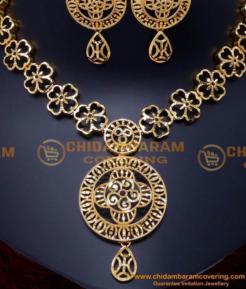 NLC1517 - Gold Plated Necklace with Earrings Bridal Jewellery Sets