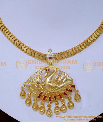 NLC1518 - Latest Gold Plated Peacock Model Impon Jewellery Necklace