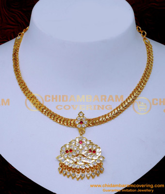 NLC1522 - South Indian Bridal Jewellery Impon Necklace Gold Design