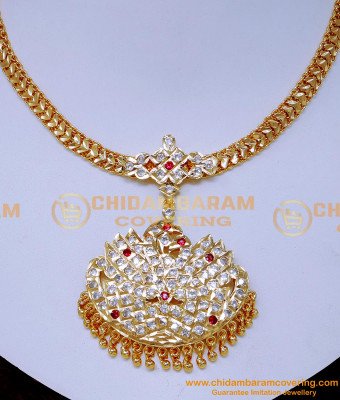 NLC1523 - Gold Plated White Stone Peacock Design Impon Necklace