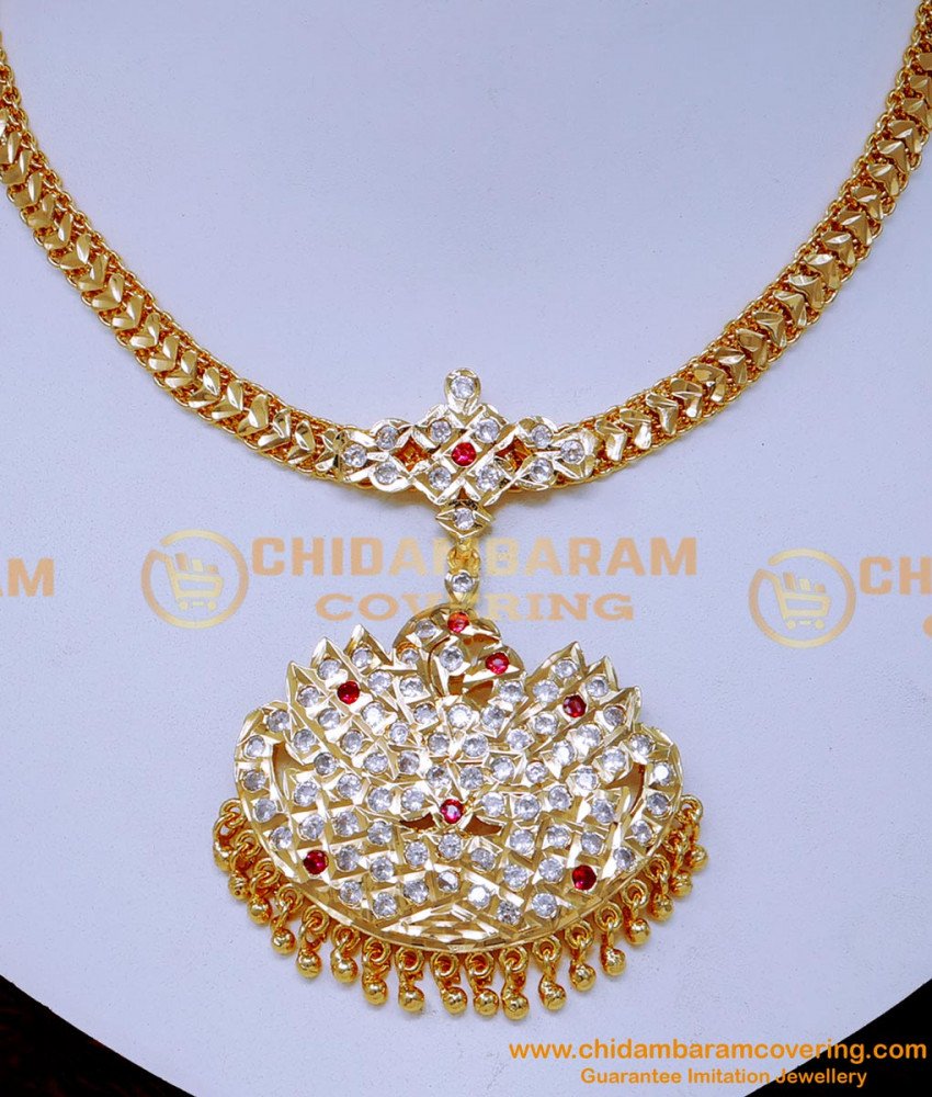 NLC1523 - Gold Plated White Stone Peacock Design Impon Necklace