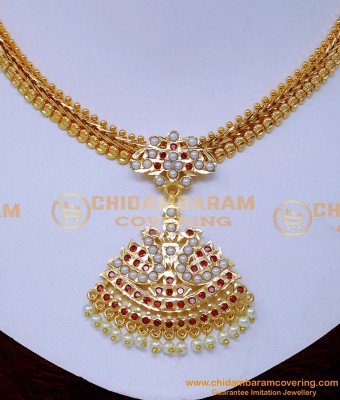 NLC1528 - Gold Plated Impon Muthu Attigai Necklace New Model