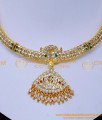NLC1530 - Wedding White and Green Stone Attigai Necklace Design