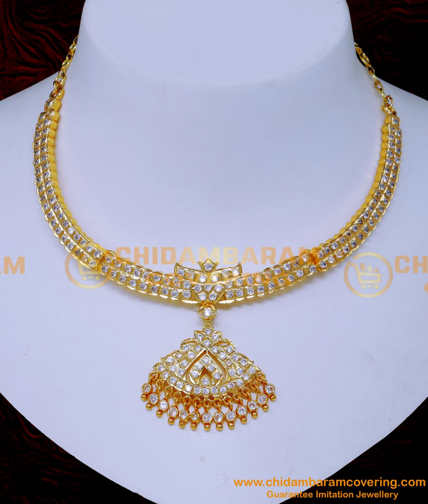 NLC1531 - Gold Design White Stone Necklace Impon Jewellery