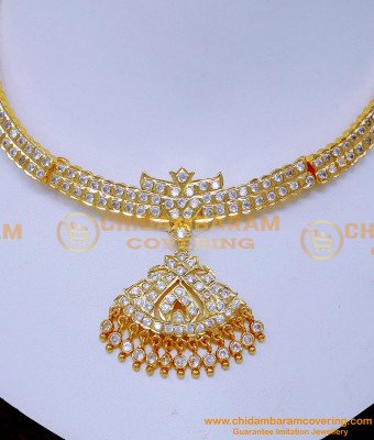NLC1531 - Gold Design White Stone Necklace Impon Jewellery