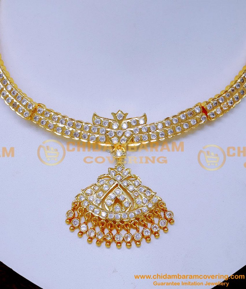 NLC1531 - Gold Design White Stone Necklace Impon Jewellery