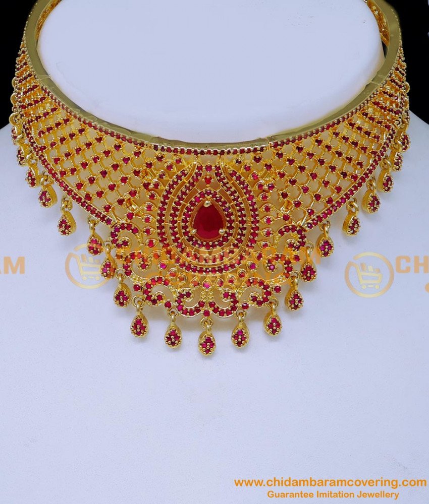 NLC1534 - Kids Size First Quality Ruby Stone Choker Necklace
