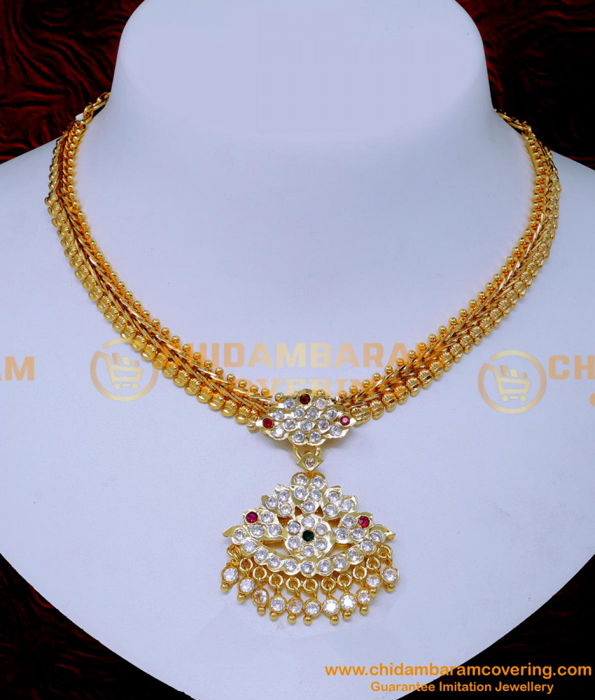 NLC1524 - New Gold Attigai Mango Model Impon Necklace Designs