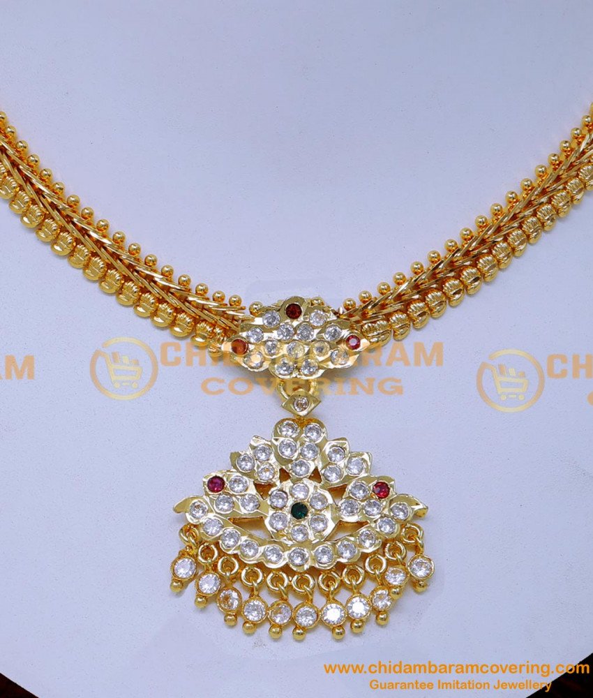 NLC1524 - New Gold Attigai Mango Model Impon Necklace Designs