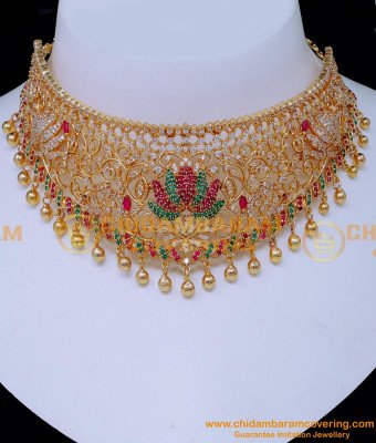 NLC1535 - Beautiful Lotus Design Stone Choker Necklace for Wedding