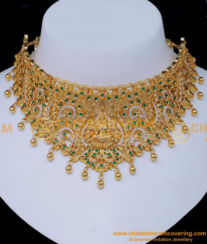 NLC1536 - Unique Gold Design Choker Necklace Stone for Wedding