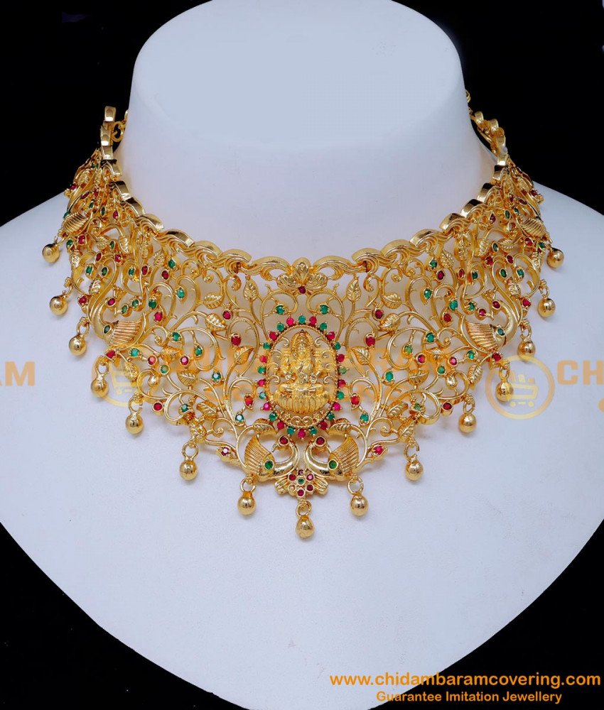 NLC1537 - Traditional Light Weight Choker Necklace Set Gold Model