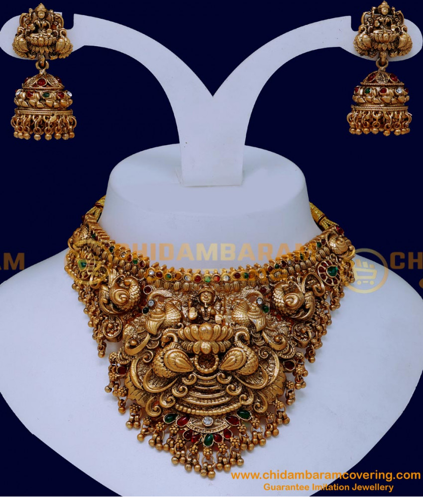 NLC1539 - Wedding Jewellery Heavy Antique Choker Necklace Set