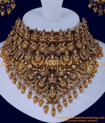 NLC1540 - Traditional Antique Choker Necklace Set Gold Design