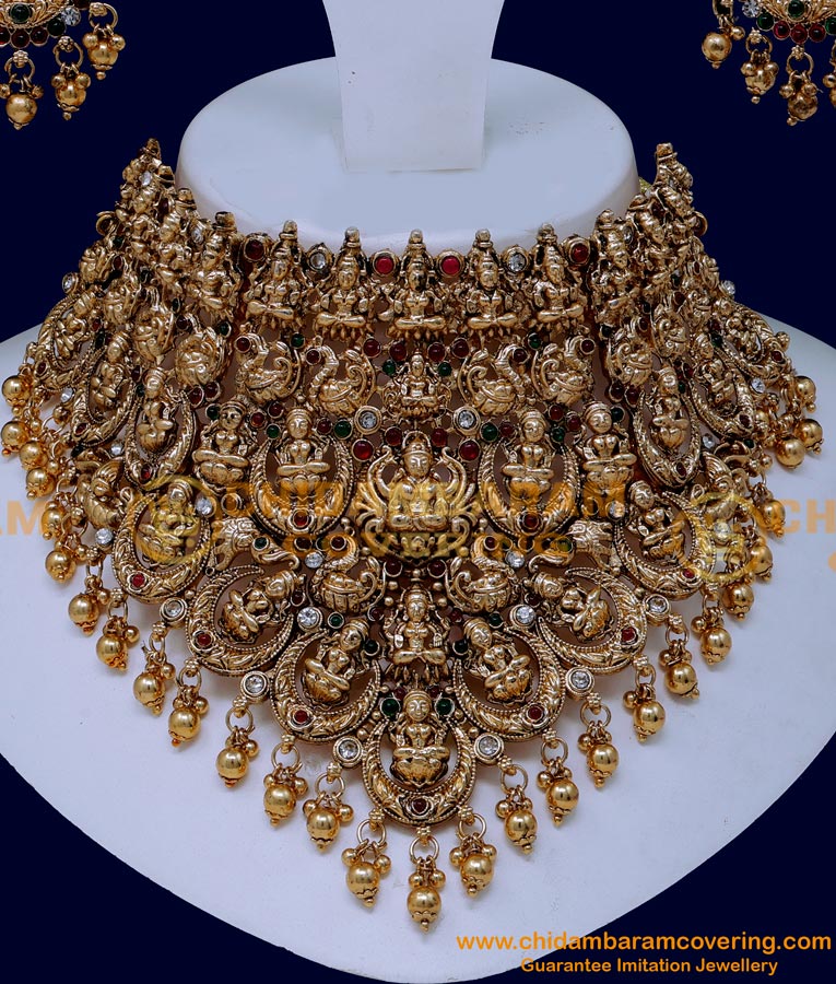 NLC1540 - Traditional Antique Choker Necklace Set Gold Design