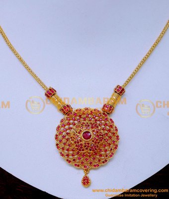 NLC1542 - Beautiful Simple Ruby Stone Gold Plated Necklace Design