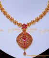 NLC1545 - New Model Simple Ruby Necklace Designs for Saree