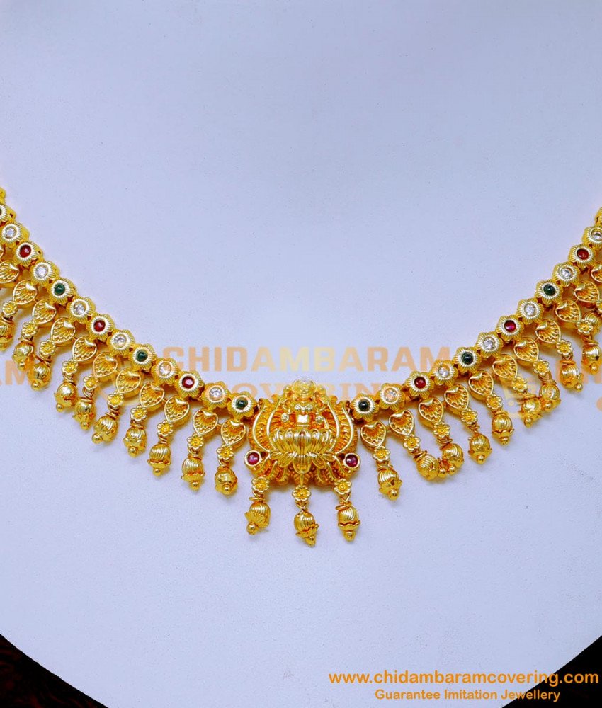NLC1546 - Latest Lakshmi Design Gold Plated Necklace for Wedding