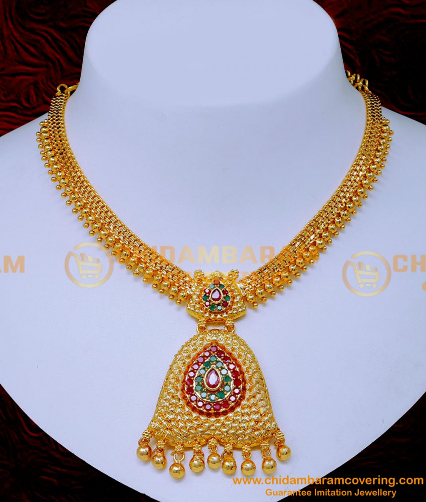 NLC1547 – Wedding Wear Stone Necklace Designs Gold Covering