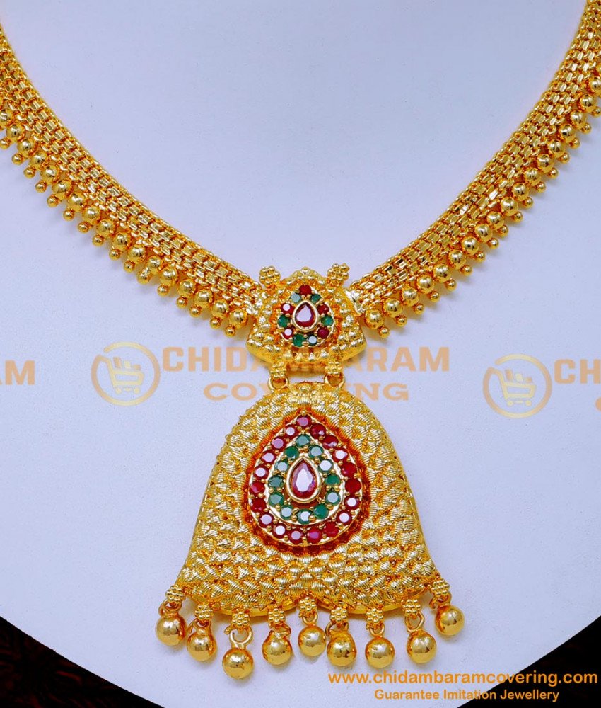 NLC1547 – Wedding Wear Stone Necklace Designs Gold Covering
