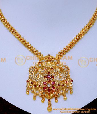 NLC1548 - Trendy Ruby Pendant Chain Necklace Designs Artificial