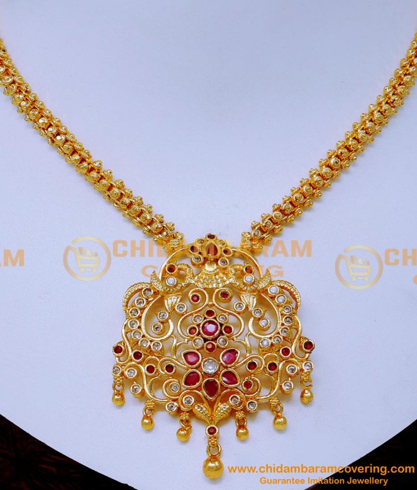NLC1548 - Trendy Ruby Pendant Chain Necklace Designs Artificial